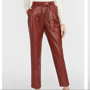Super High Waisted Vegan Leather Belted Ankle Pant